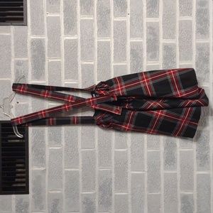 Hot Topic Women's Red and Black Plaid Flowy Skirt with Suspenders Size Small